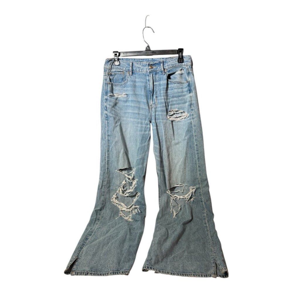 American Eagle Women's Sz 4 Super High Rise Baggy Wide Leg Jeans Distressed